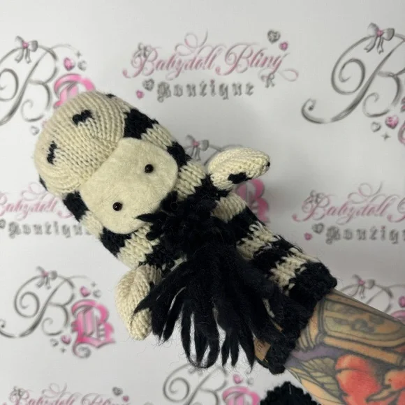 Delux mittens zebra wool thick warm animal puppet style cute winter gloves y2k - Picture 2 of 15